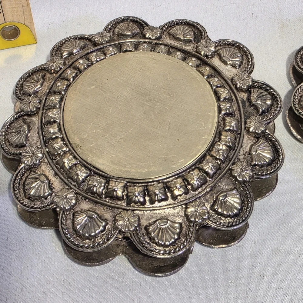 Vintage Set Ornate Silver Toned‎ Candle Holder Trinket Dish Wine Holder Decor